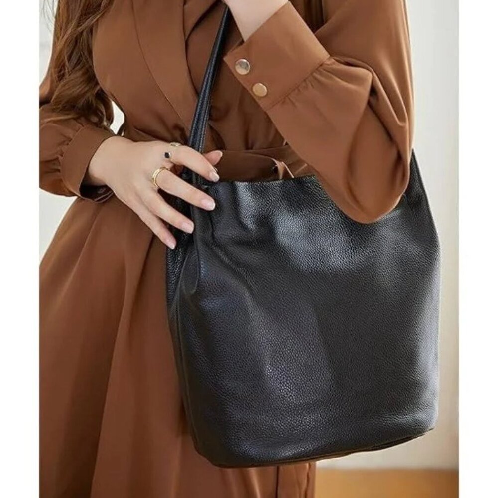 Brand New Iswee Elegant Black Leather Hobo Bucket Style Shoulder Bag